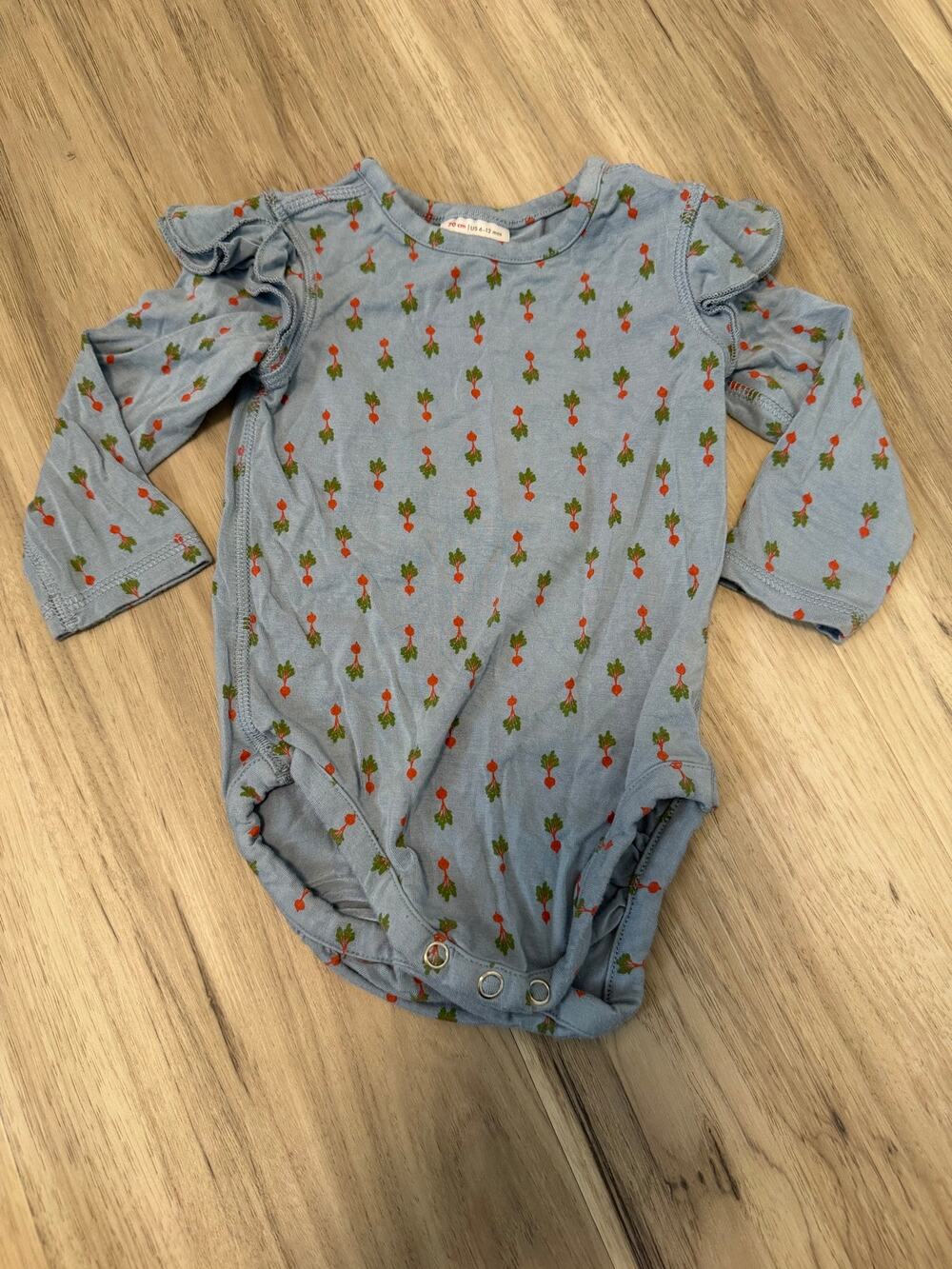 Hanna Andersson 6-12 Months Bamboo Baby One Piece Long Sleeve Radish Print